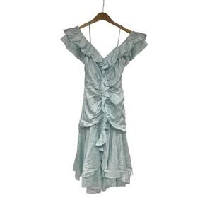 New Leaf By Samir Light Blue Green Ruched Cold Shoulder VTG Dress Womens 9/10